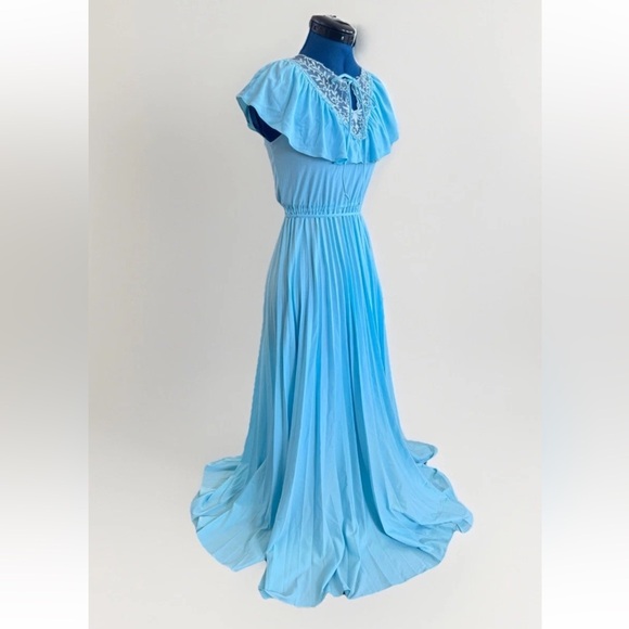 Vintage 70s Miss Hart California Blue Peasant Prairie Victorian Lace dress *Flaw - Picture 3 of 14